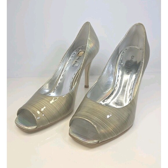 Gianni Bini Gold Iridescent Leather Peep Toe Pumps High Heel Sz 9 shine @ Hoco - Picture 1 of 8